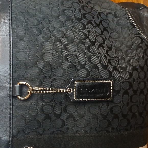 AUTHENTIC Coach SIGNATURE SMALL C HERITAGE STRIPE BLK WITH BLUE HUGE! Tote Bag - Picture 6 of 16